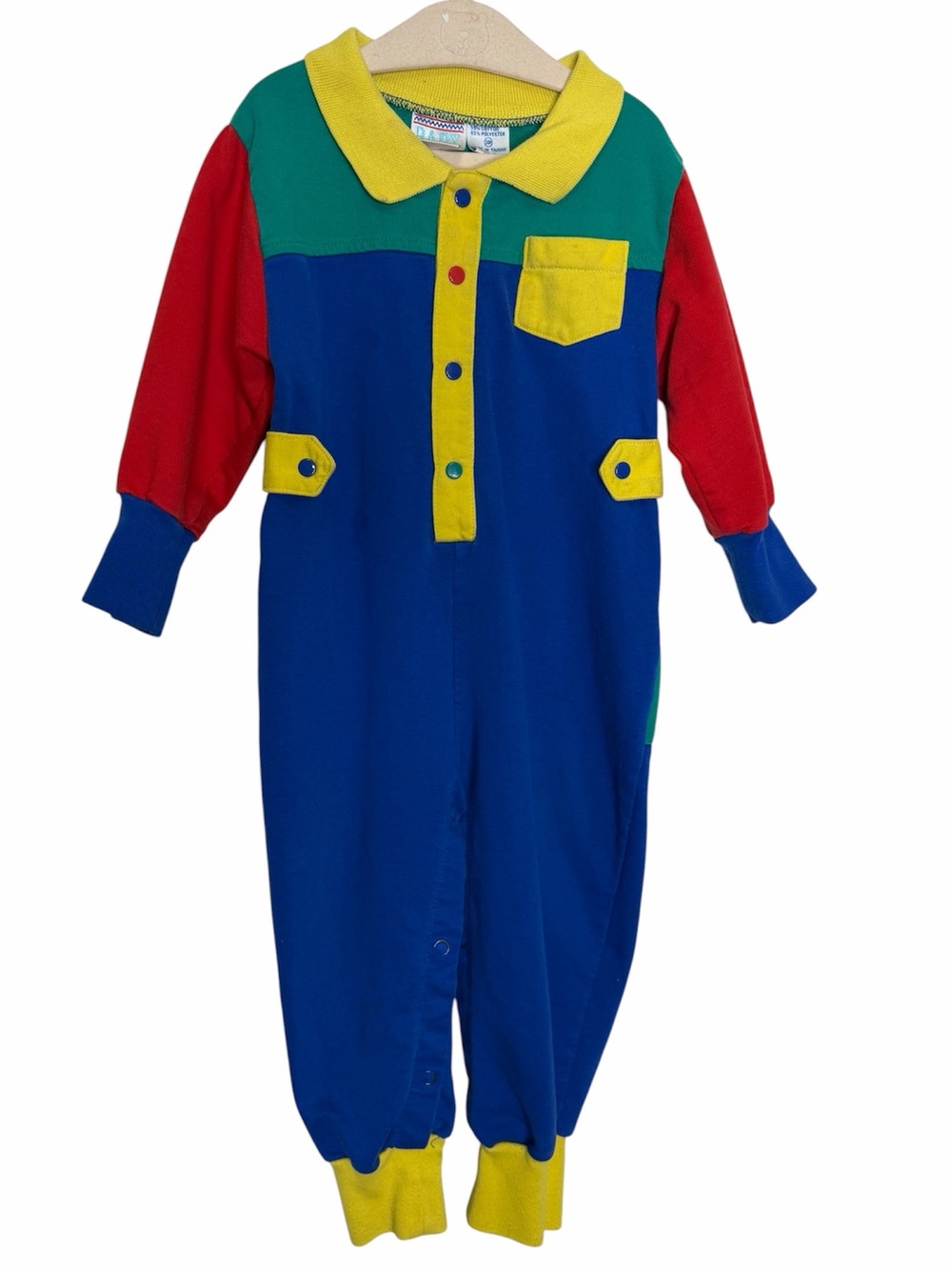 Vintage Baby Kisses 80s 90s Long Sleeve Romper Sz 24M Colorblock Blue Yellow